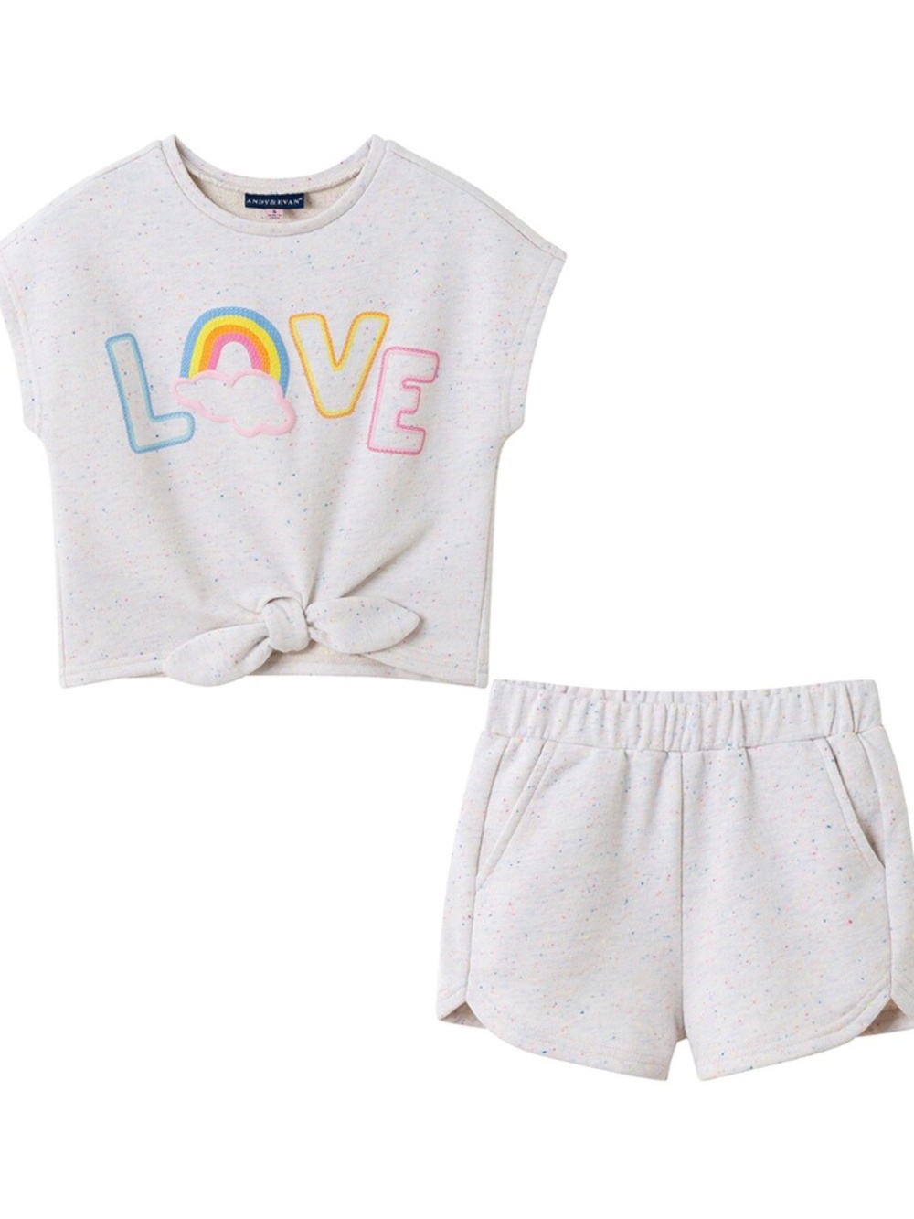 Andy & Evan Girls 2 Piece James French Terry Tie Front Top & Short Set, Love 6